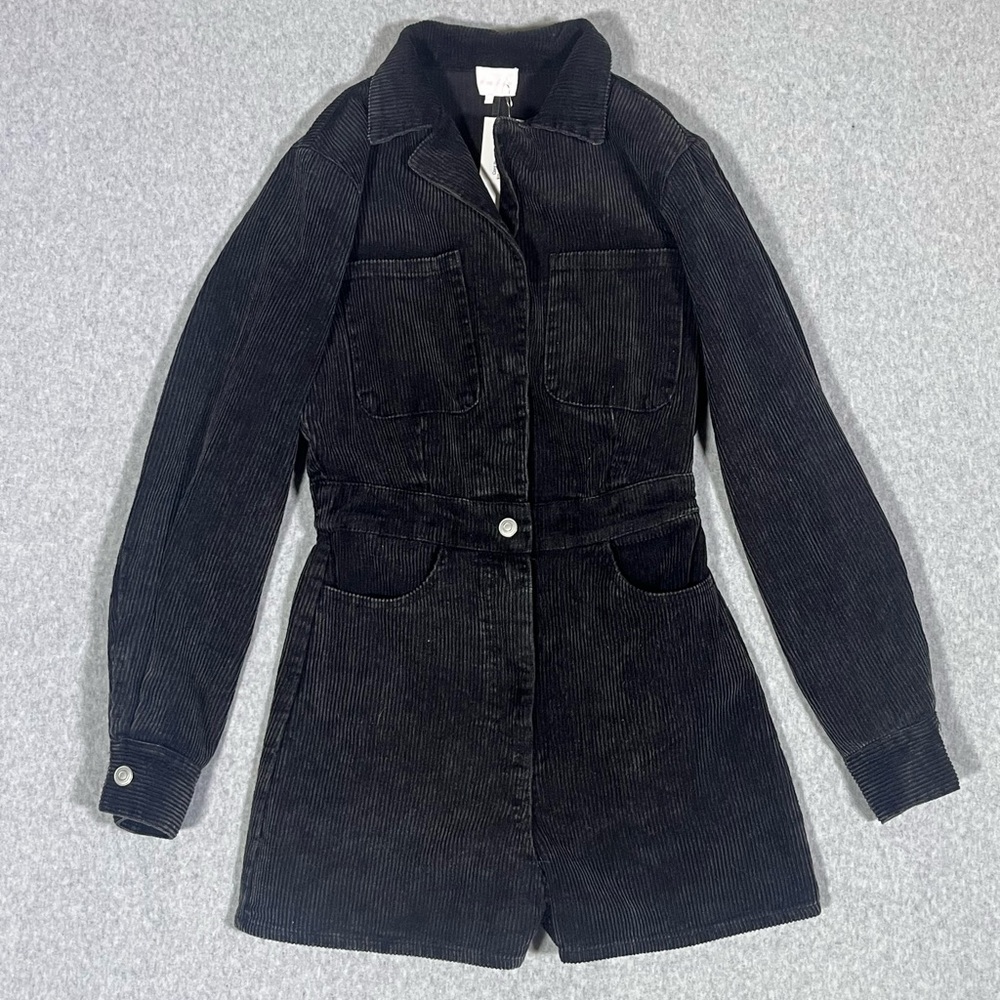 Black Long Sleeve Corduroy Romper, Perfect For Fall!